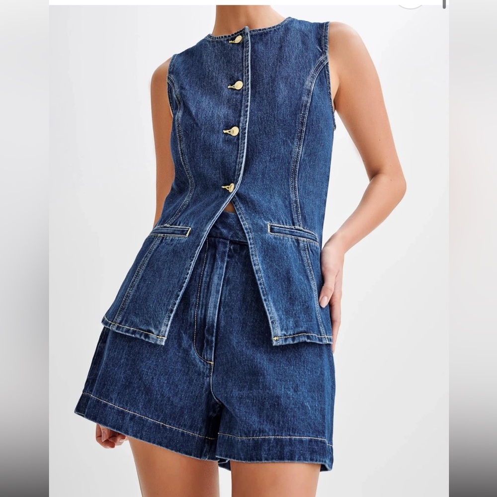 Modevante: Denim Sleeveless Top and Shorts Set